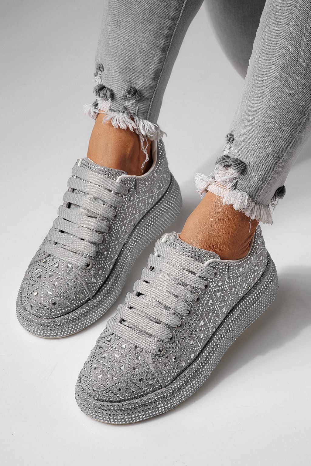 Adidasi dama gri din piele ecologica intoarsa Iris #24114