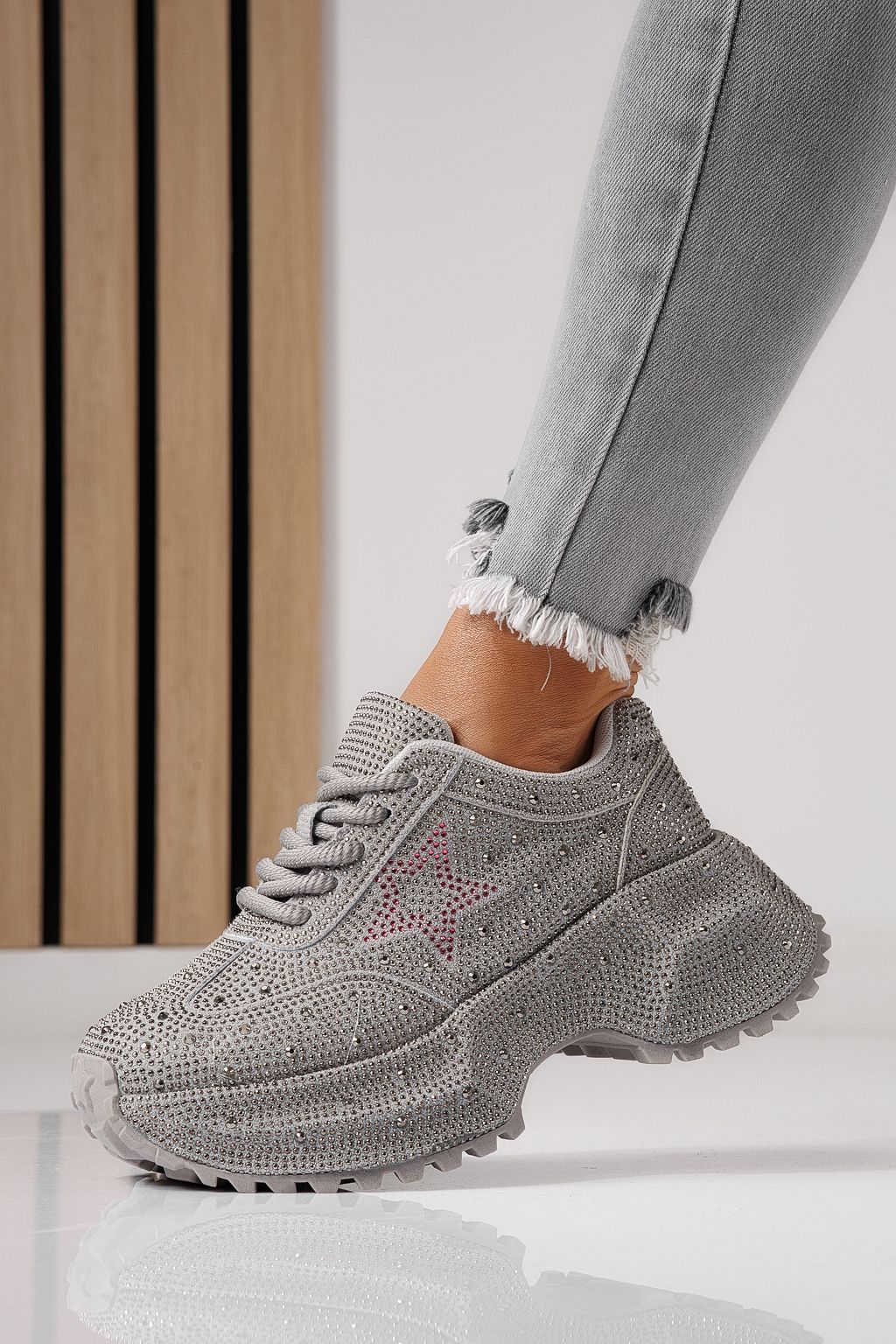 Adidasi dama gri  din piele ecologica intoarsa Iulia #24109