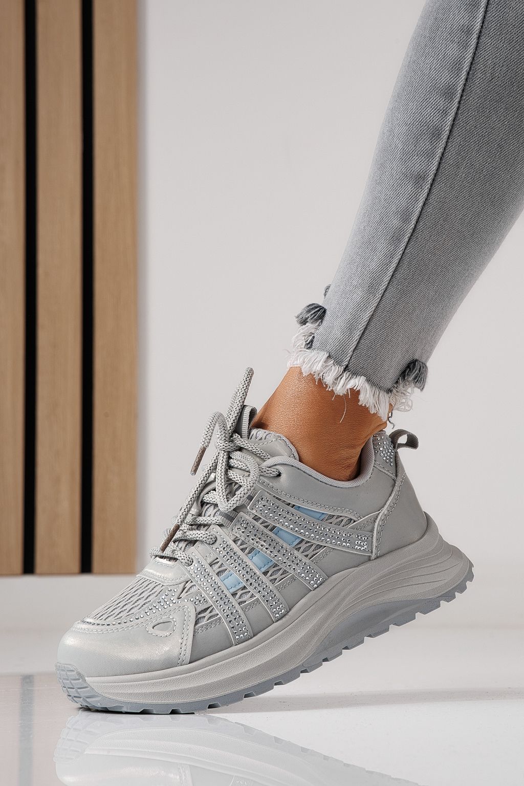 Adidasi dama gri din piele ecologica Carolina #24060