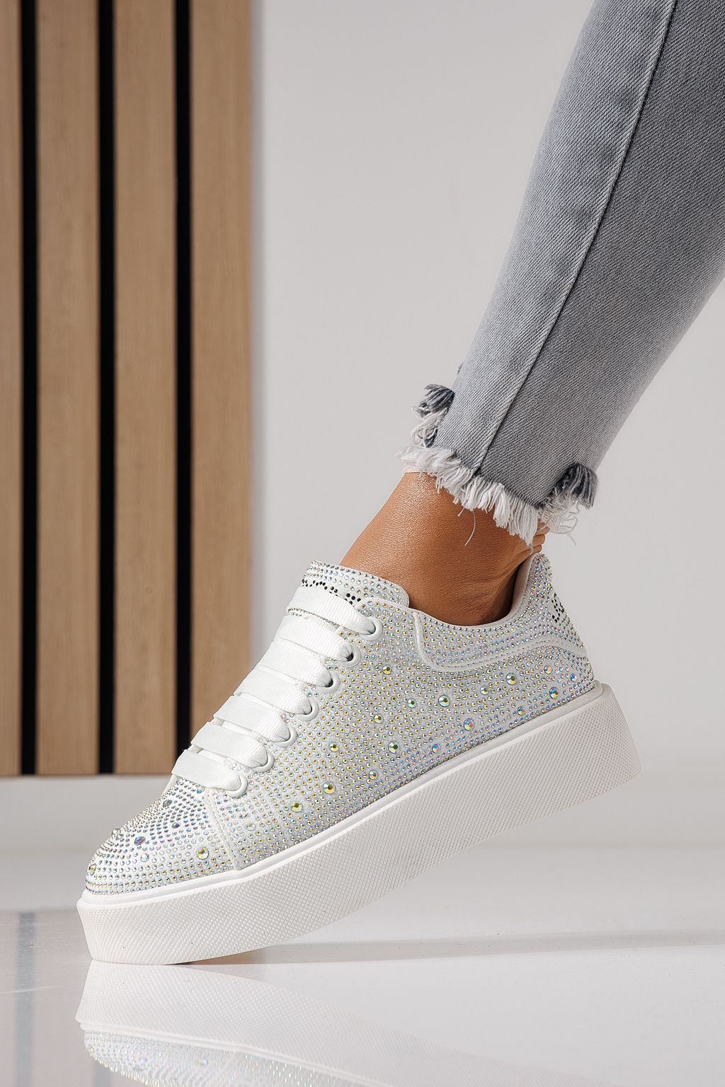 Adidasi dama albi din material textil Ellania #24090