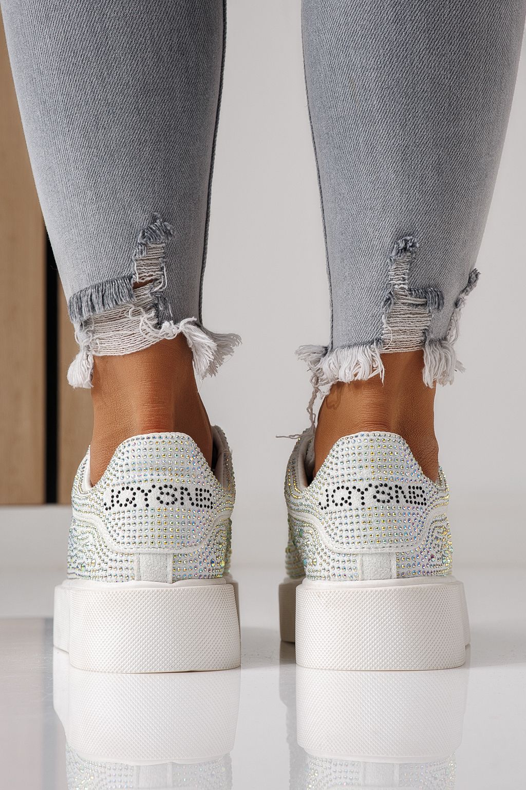 Adidasi dama albi din material textil Ellania #24090