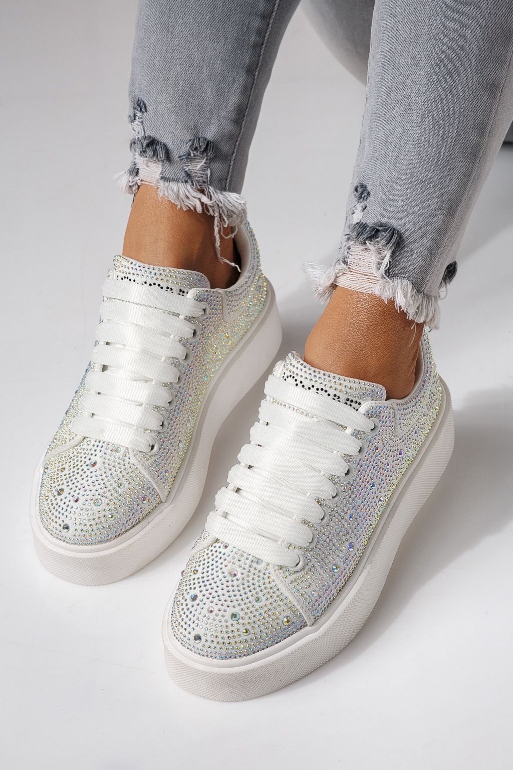 Adidasi dama albi din material textil Ellania #24090