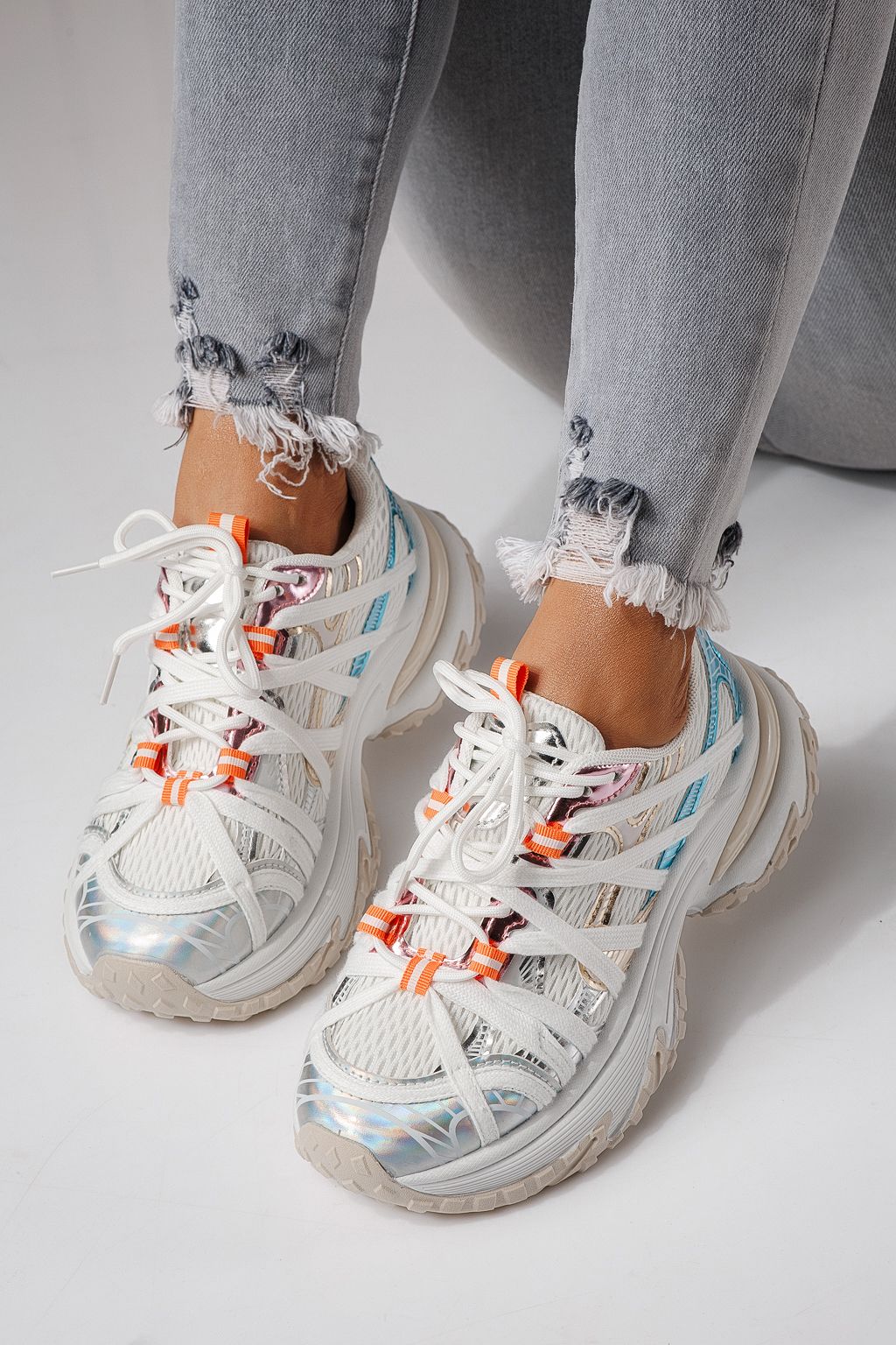 Adidasi dama albi din material textil Jullya #24128