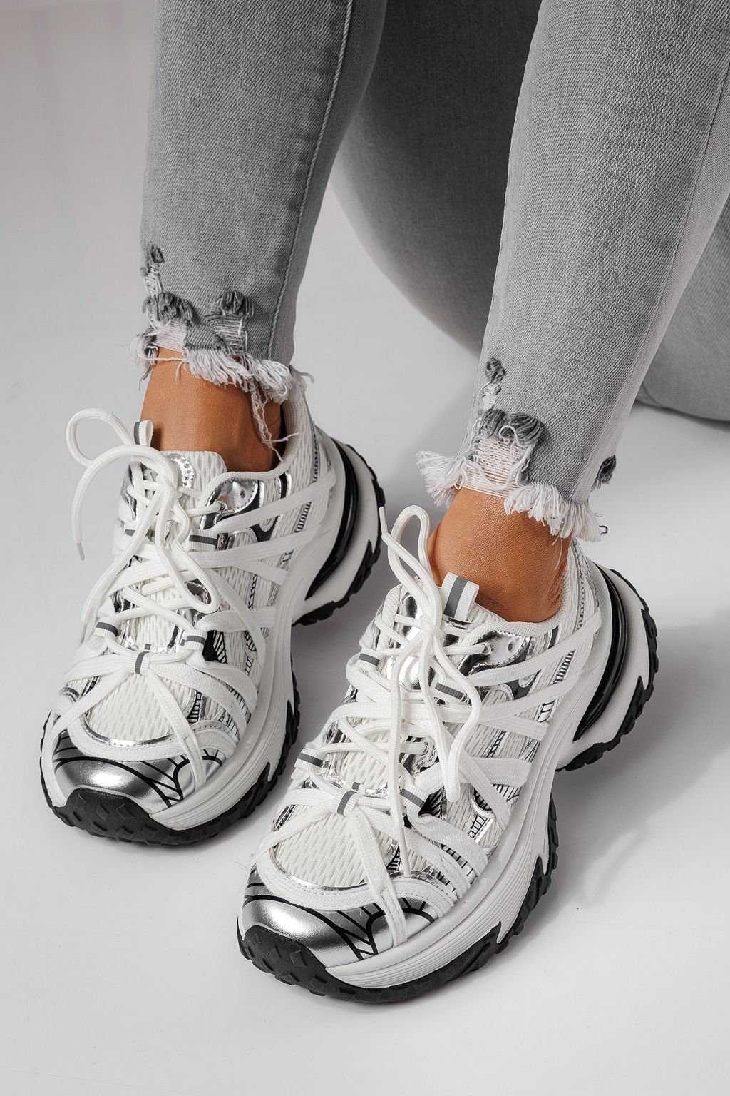 Adidasi dama argintii din material textil Jullya #24129