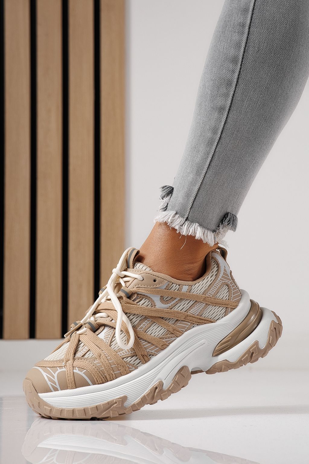 Adidasi dama khaki din material textil Jullya #24131