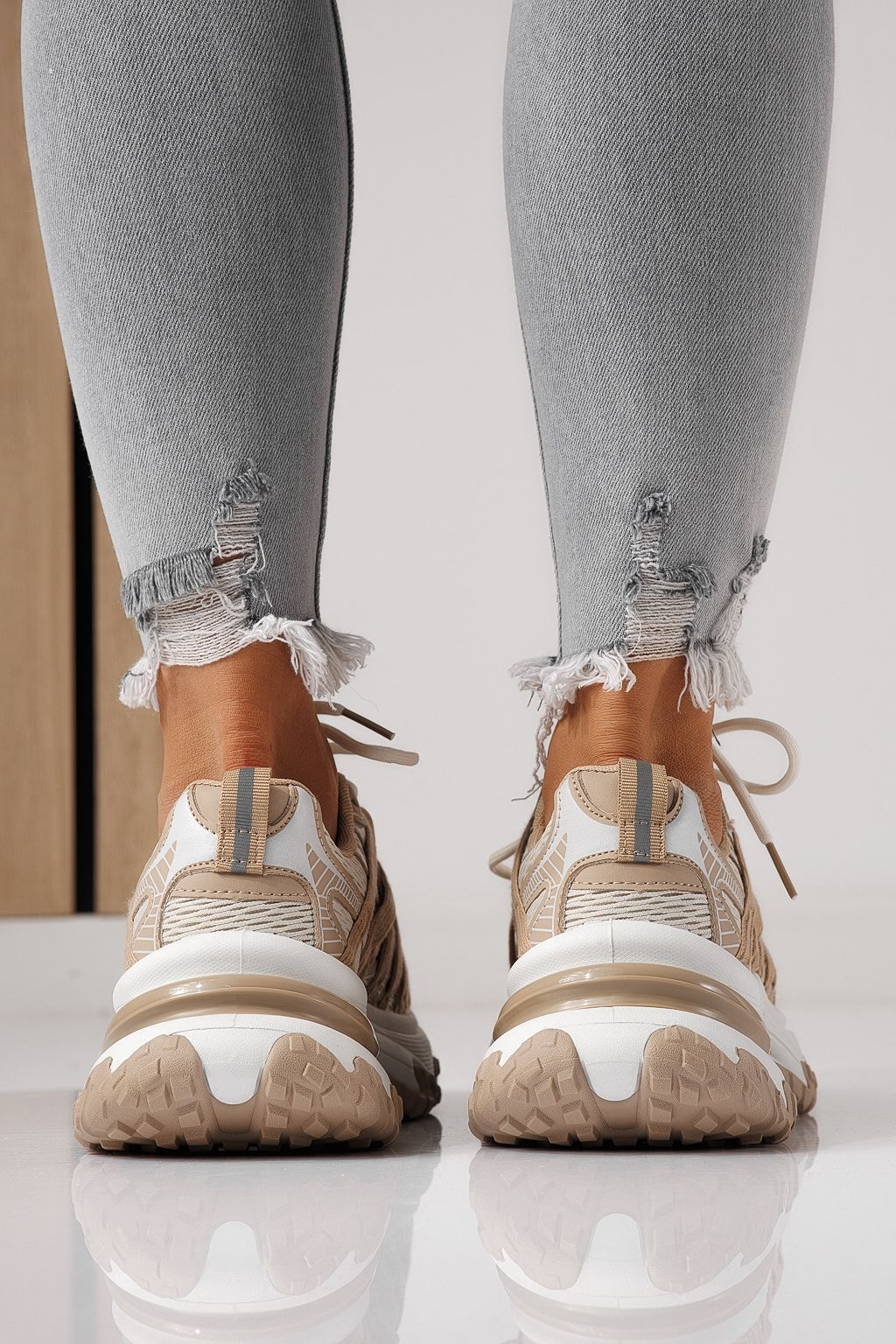 Adidasi dama khaki din material textil Jullya #24131