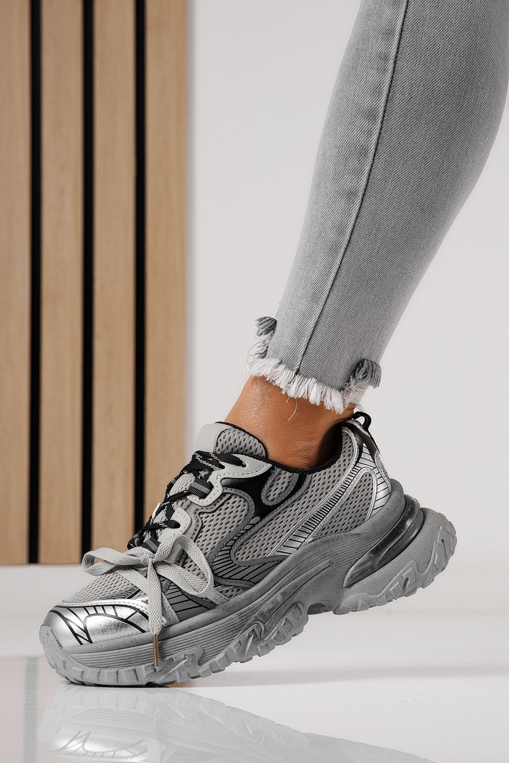 Adidasi dama gri din material textil Laura #24144