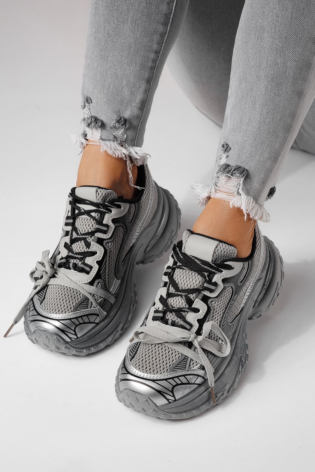 Adidasi dama gri din material textil Laura #24144