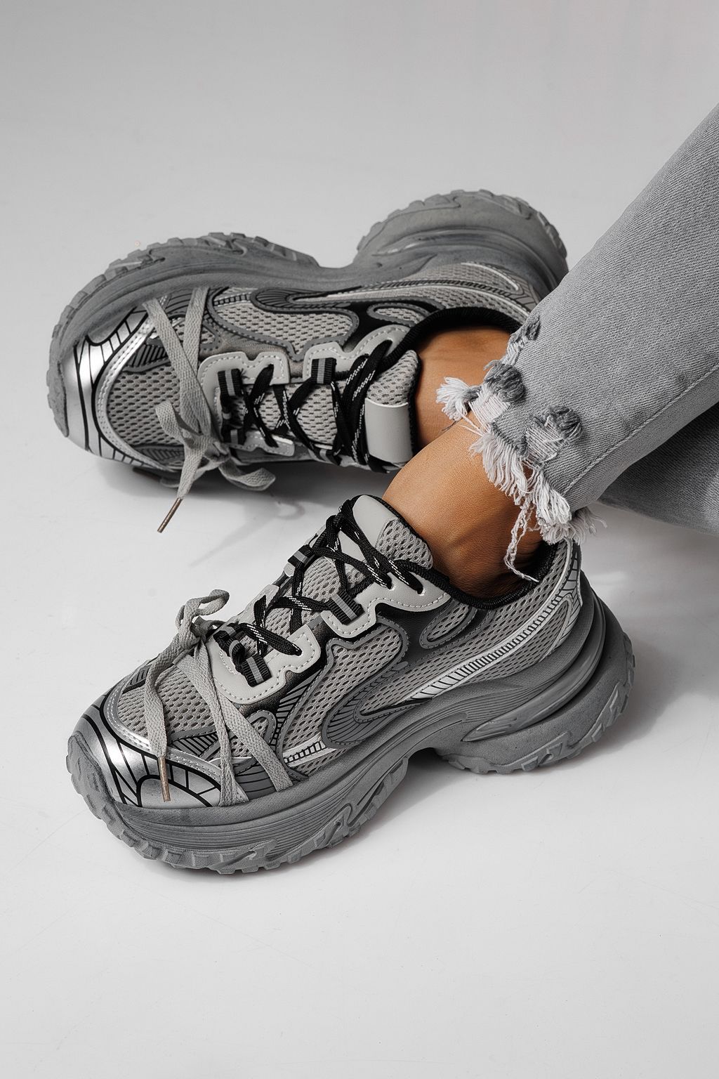 Adidasi dama gri din material textil Laura #24144