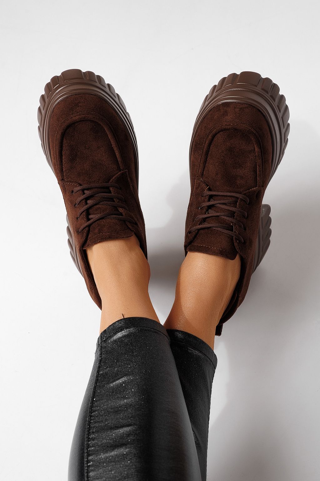 Pantofi casual dama maro din piele ecologica intoarsa Larisa #24076