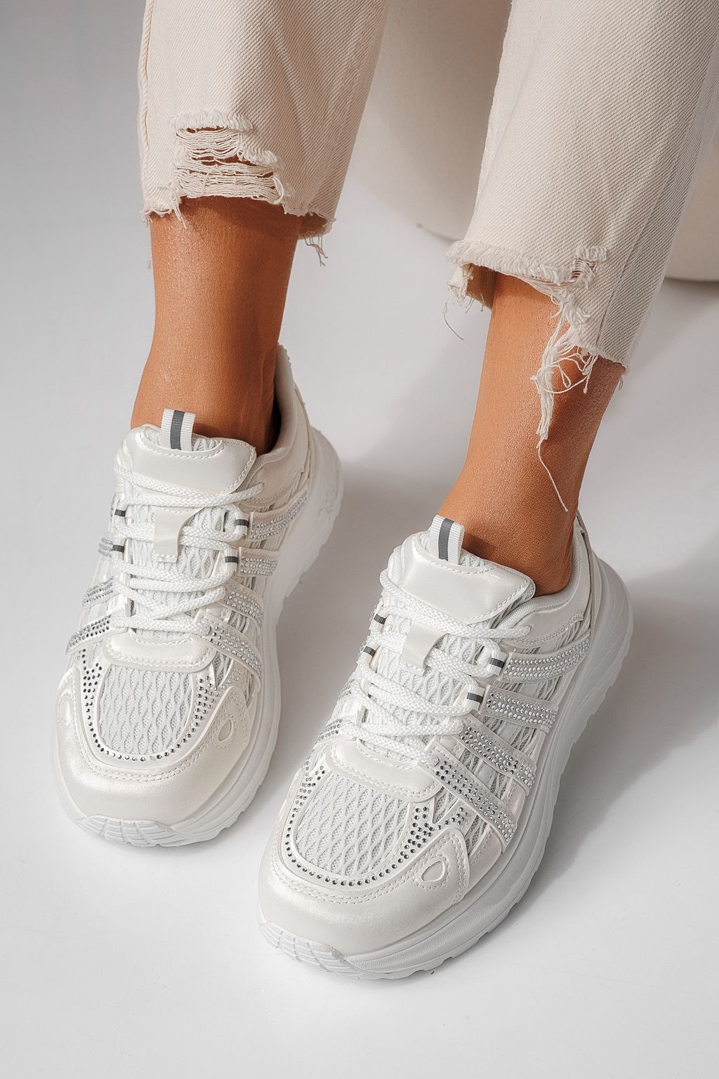 Adidasi dama albi din piele ecologica Carolina #24061