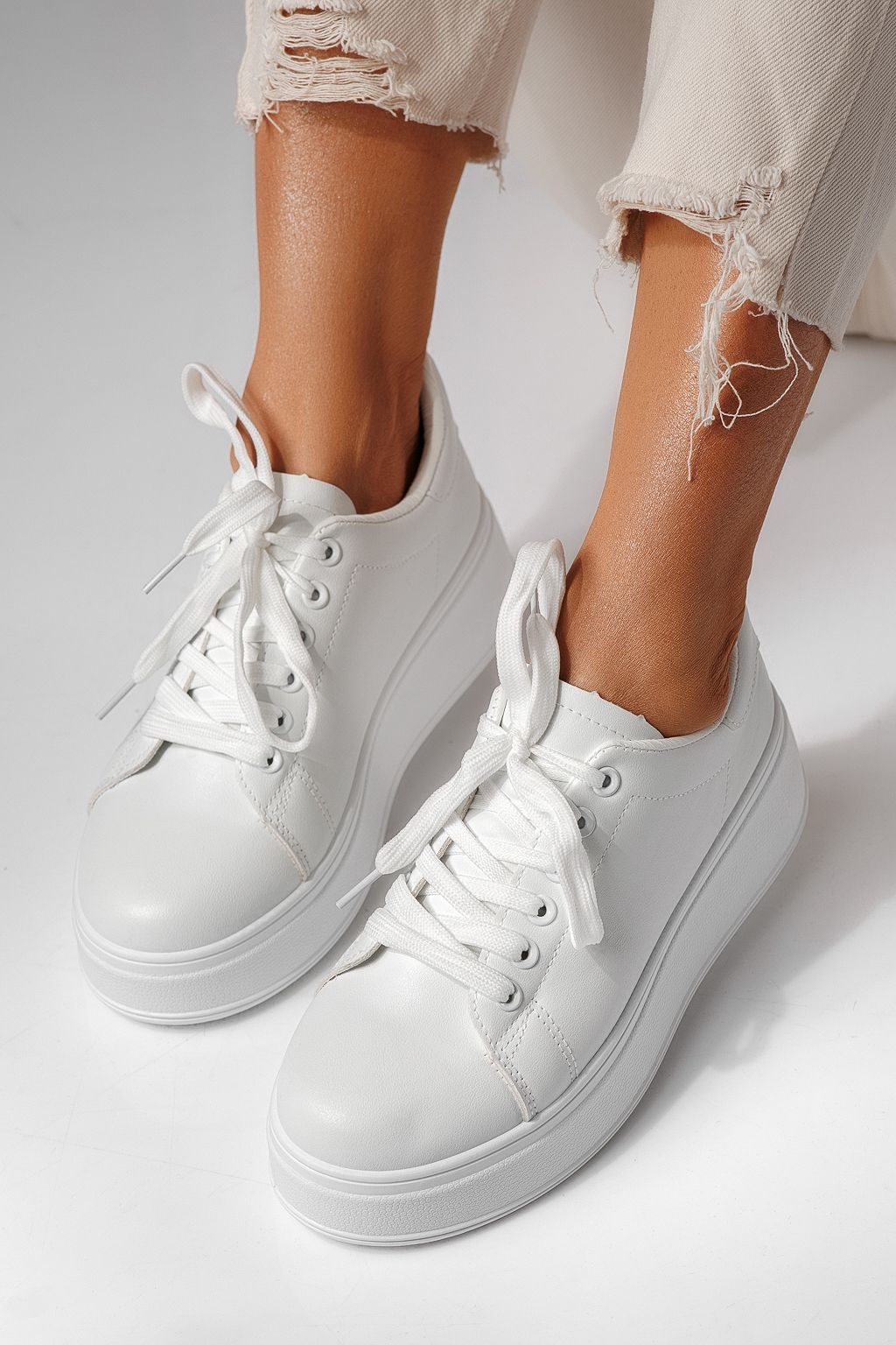 Adidasi dama albi din piele ecologica Celin #24063