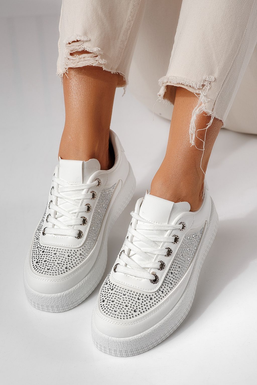 Adidasi dama albi din piele ecologica Rania #24176