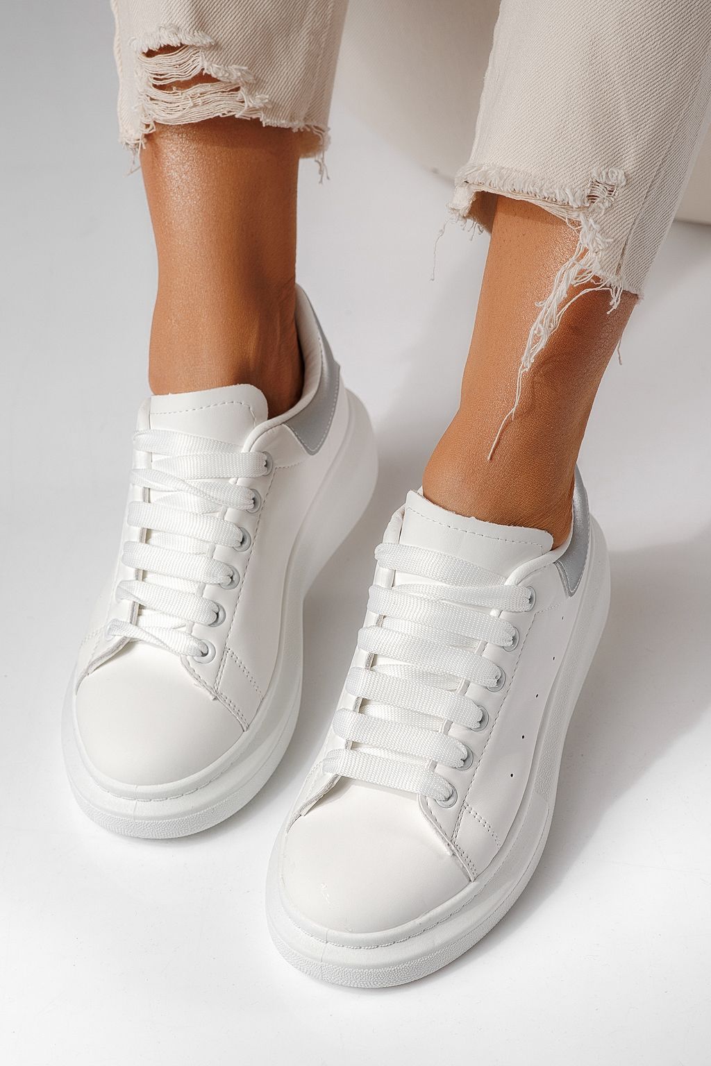 Adidasi dama albi din piele ecologica Raya #24198