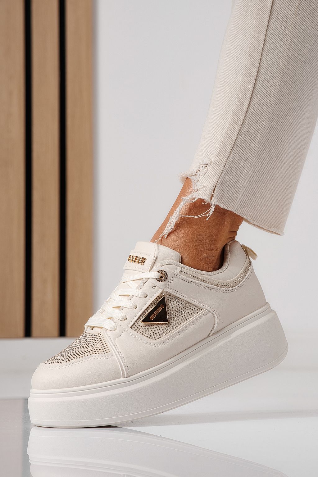 Adidasi dama bej din piele ecologica Delia #24081