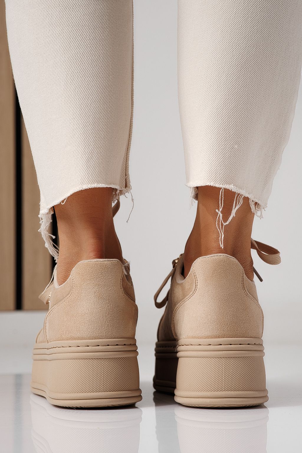 Adidasi dama bej din piele ecologica intoarsa Crina #24070