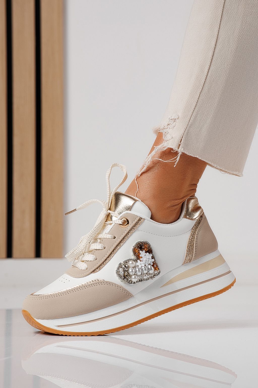 Adidasi dama bej din piele ecologica Kayla #24140