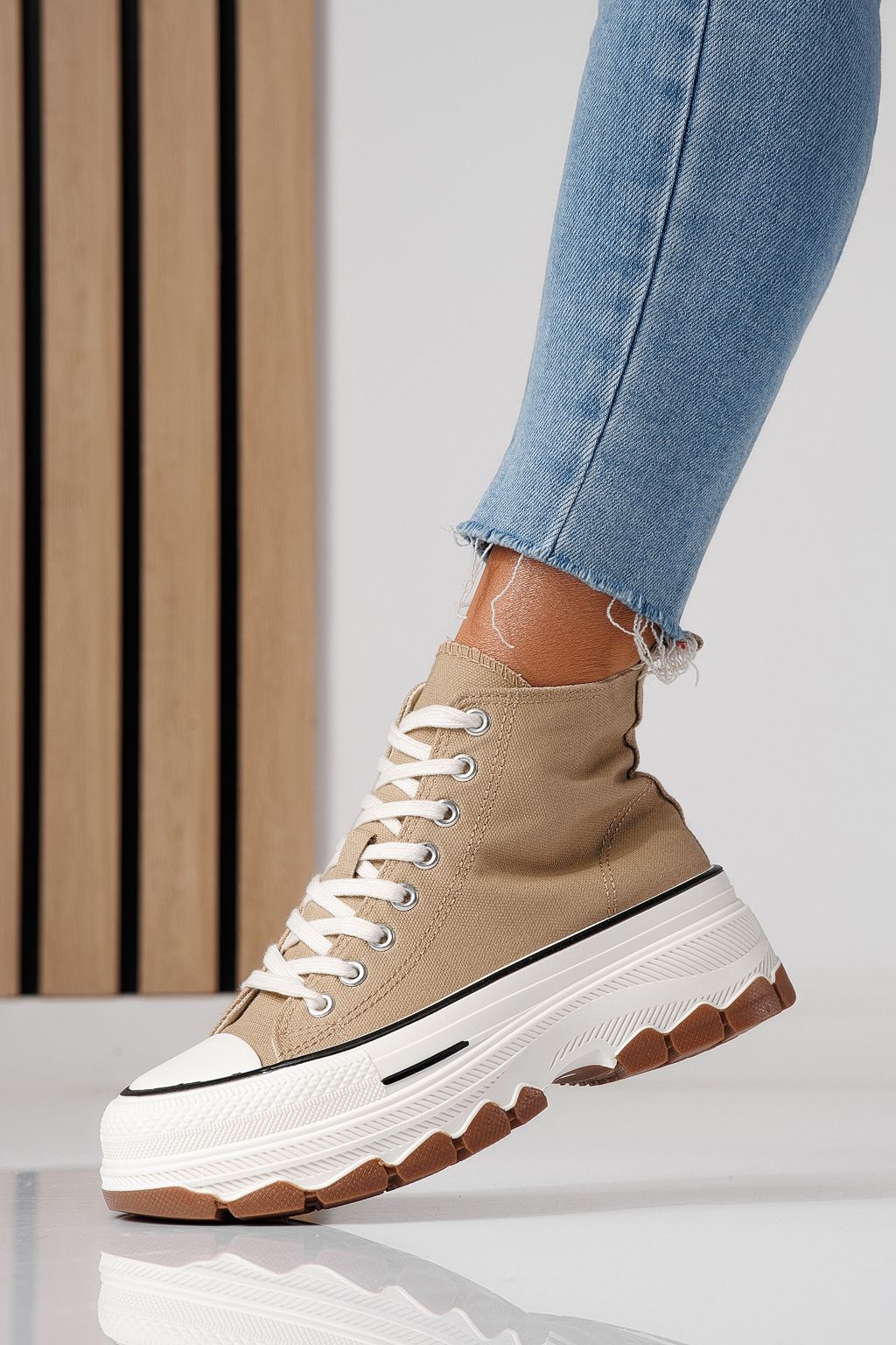 Adidasi dama khaki din material textil Seline #24186