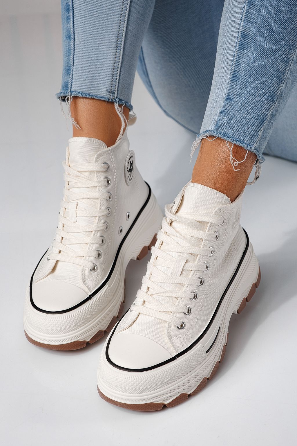 Adidasi dama albi din material textil Seline #24182