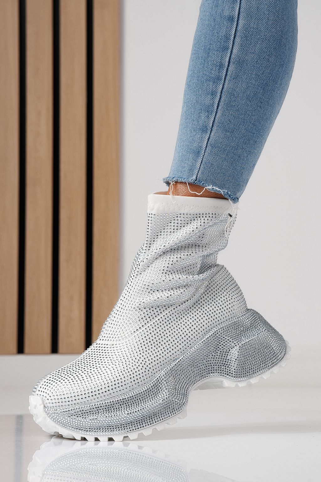 Adidasi dama albi din material textil Ines #24122