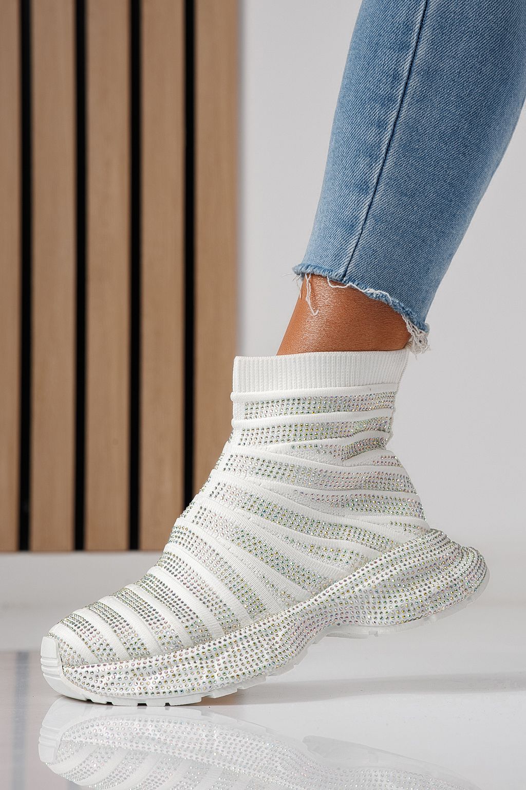 Adidasi dama albi din material textil Desia #24077