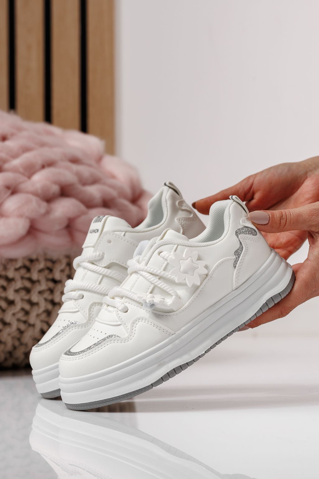 Adidasi copii albi din piele ecologica Becca #24051