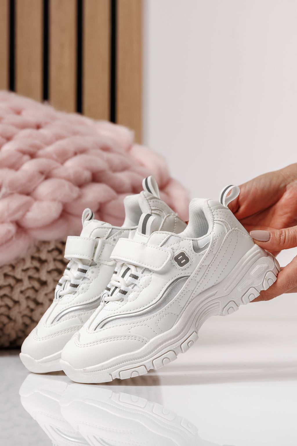 Adidasi copii albi din piele ecologica Arya #24029