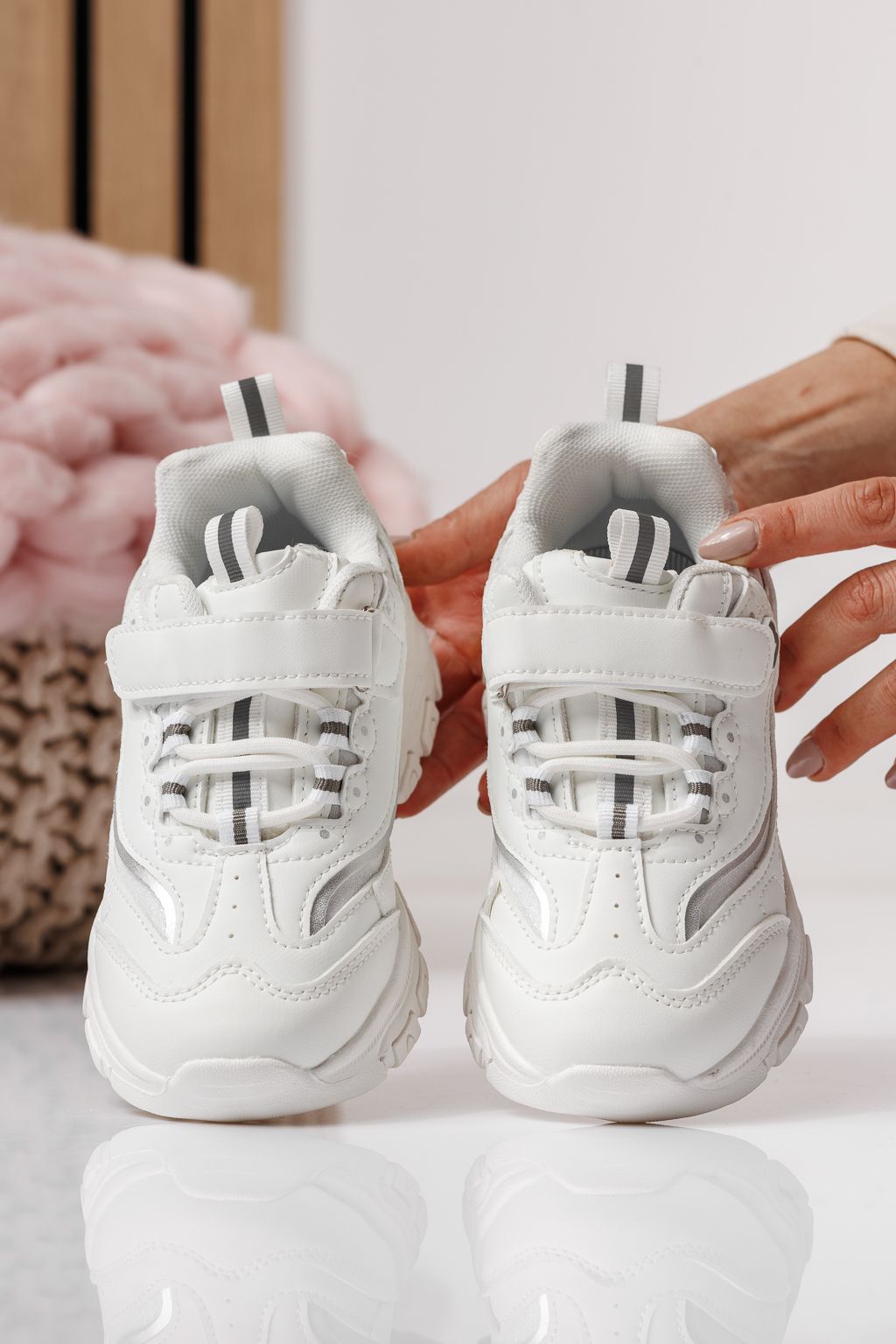 Adidasi copii albi din piele ecologica Arya #24029