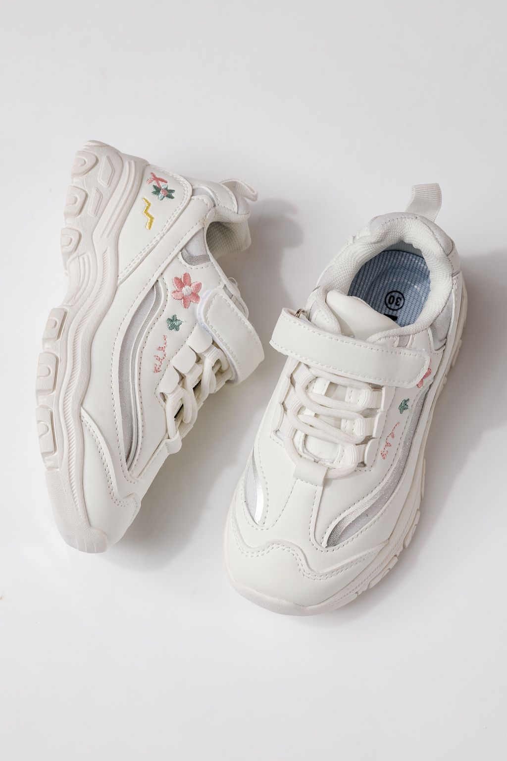 Adidasi copii albi din piele ecologica Arya #24044