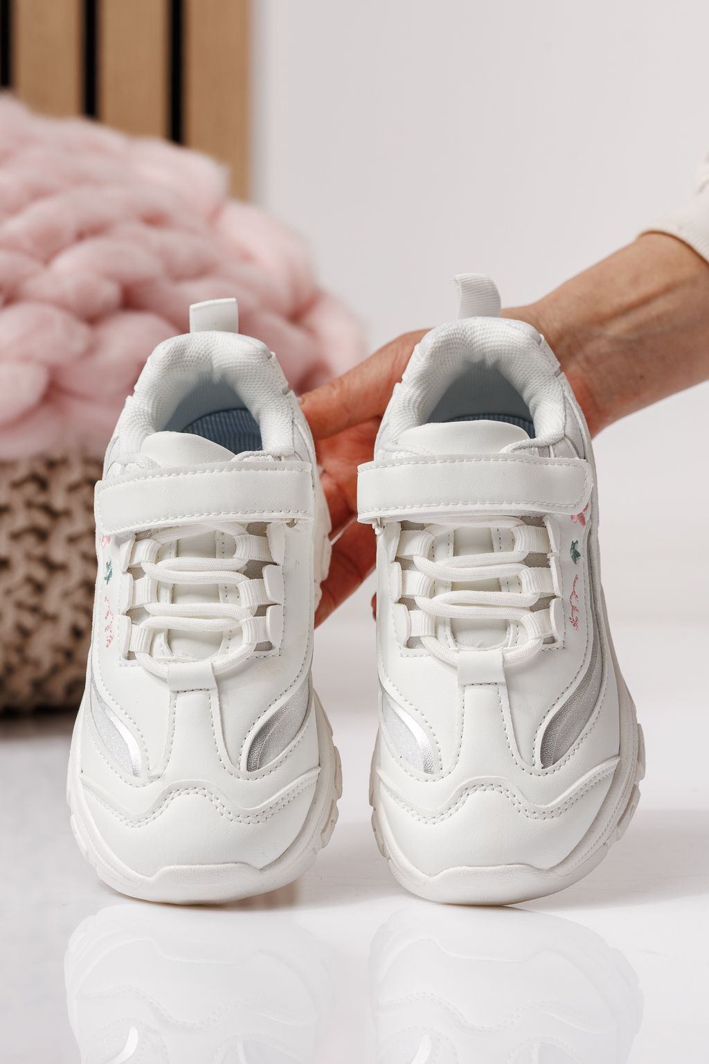 Adidasi copii albi din piele ecologica Arya #24044