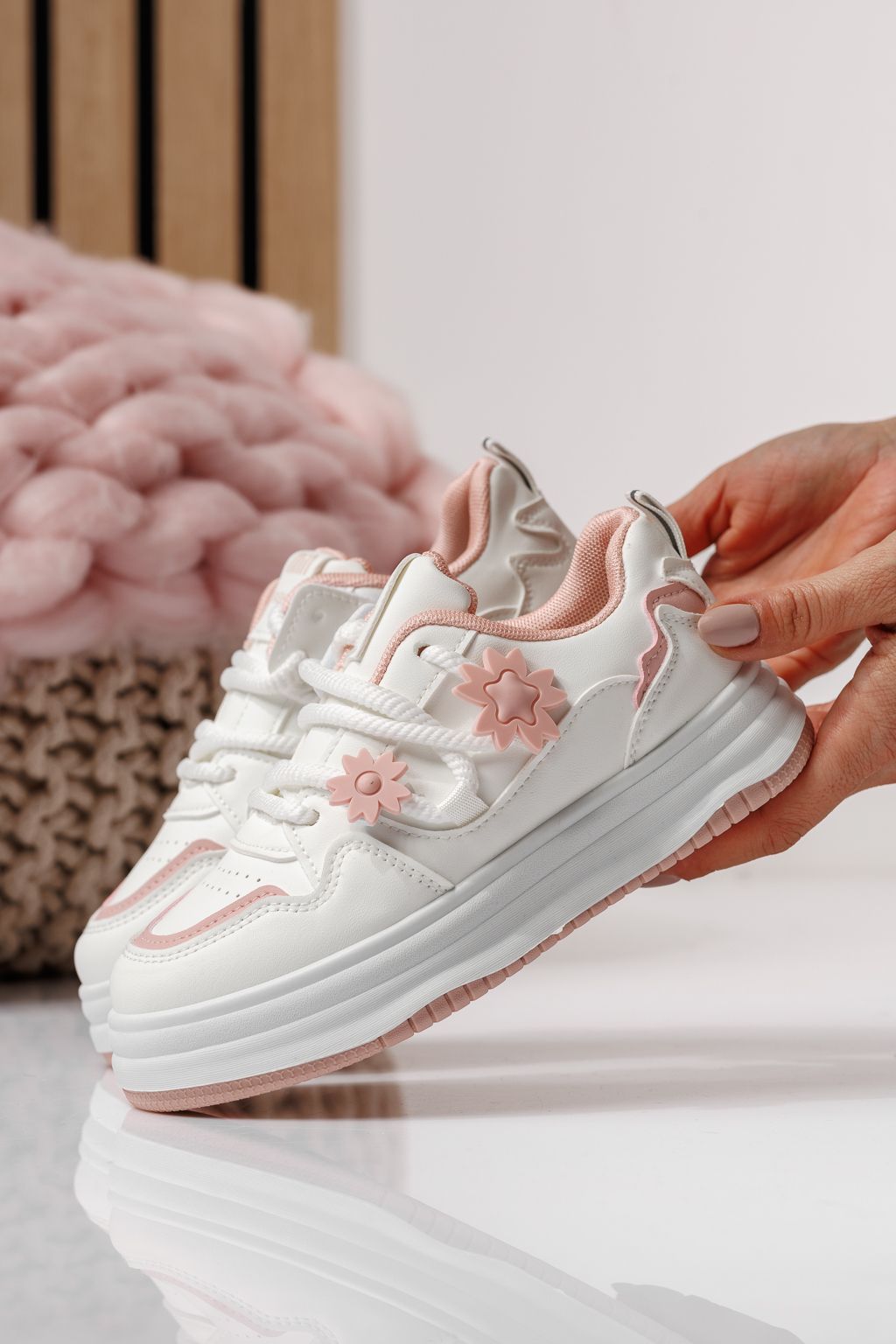 Adidasi copii roz din piele ecologica Becca #24048