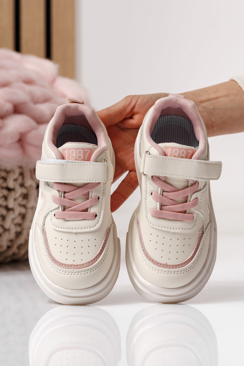 Adidasi copii roz din piele ecologica Alina #24039