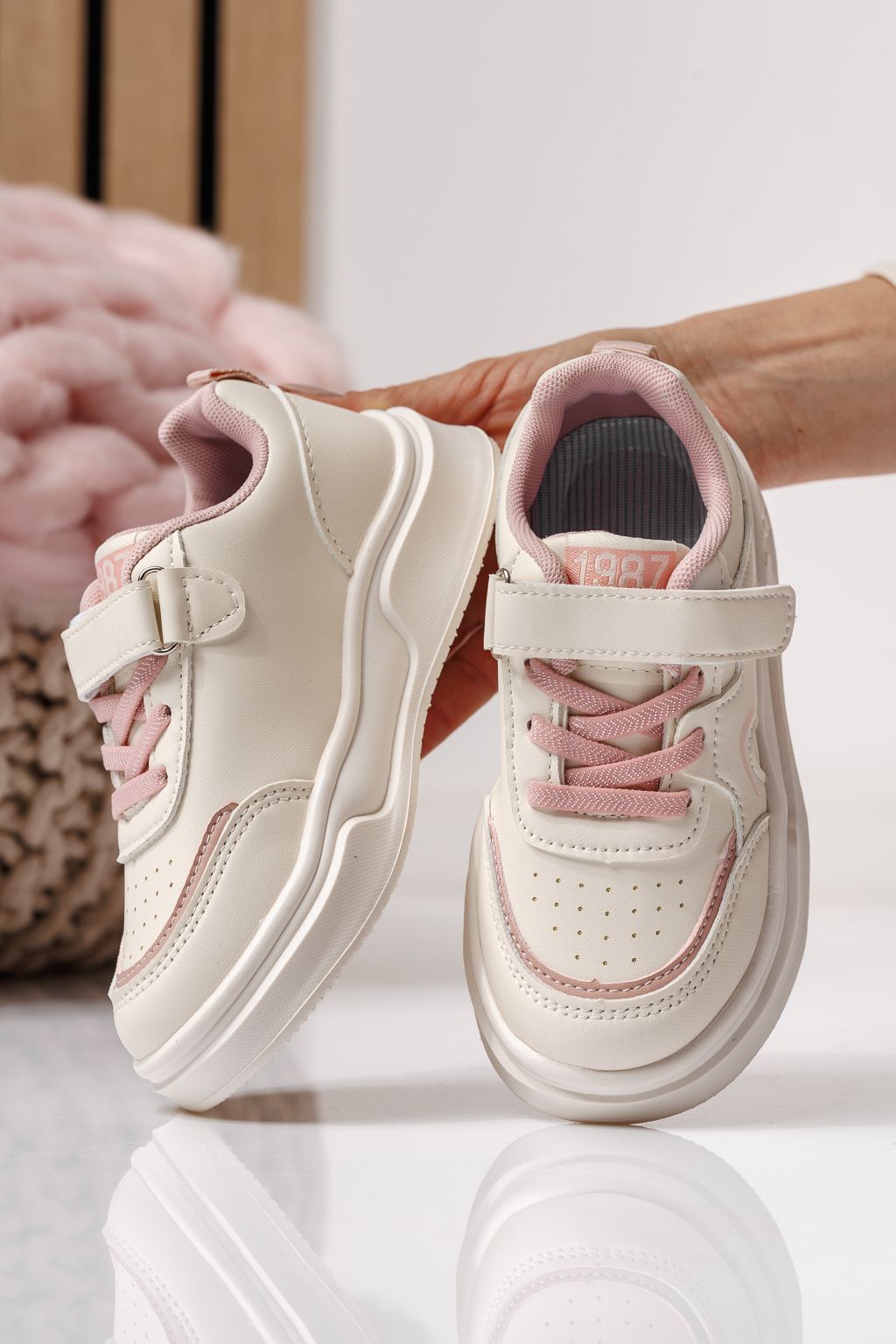 Adidasi copii roz din piele ecologica Alina #24039