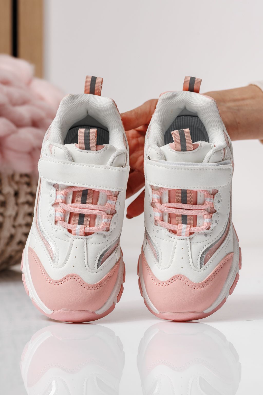 Adidasi copii roz din piele ecologica Arya #24030