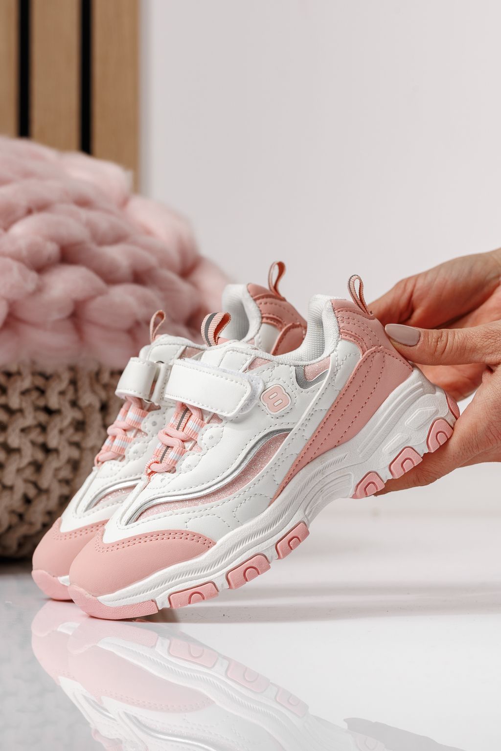 Adidasi copii roz din piele ecologica Arya #24030