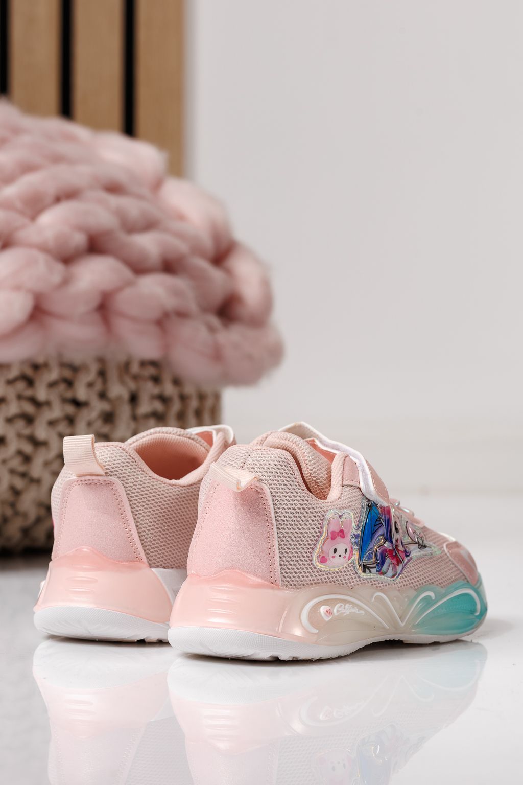 Adidasi copii roz din material textil Flori #24036