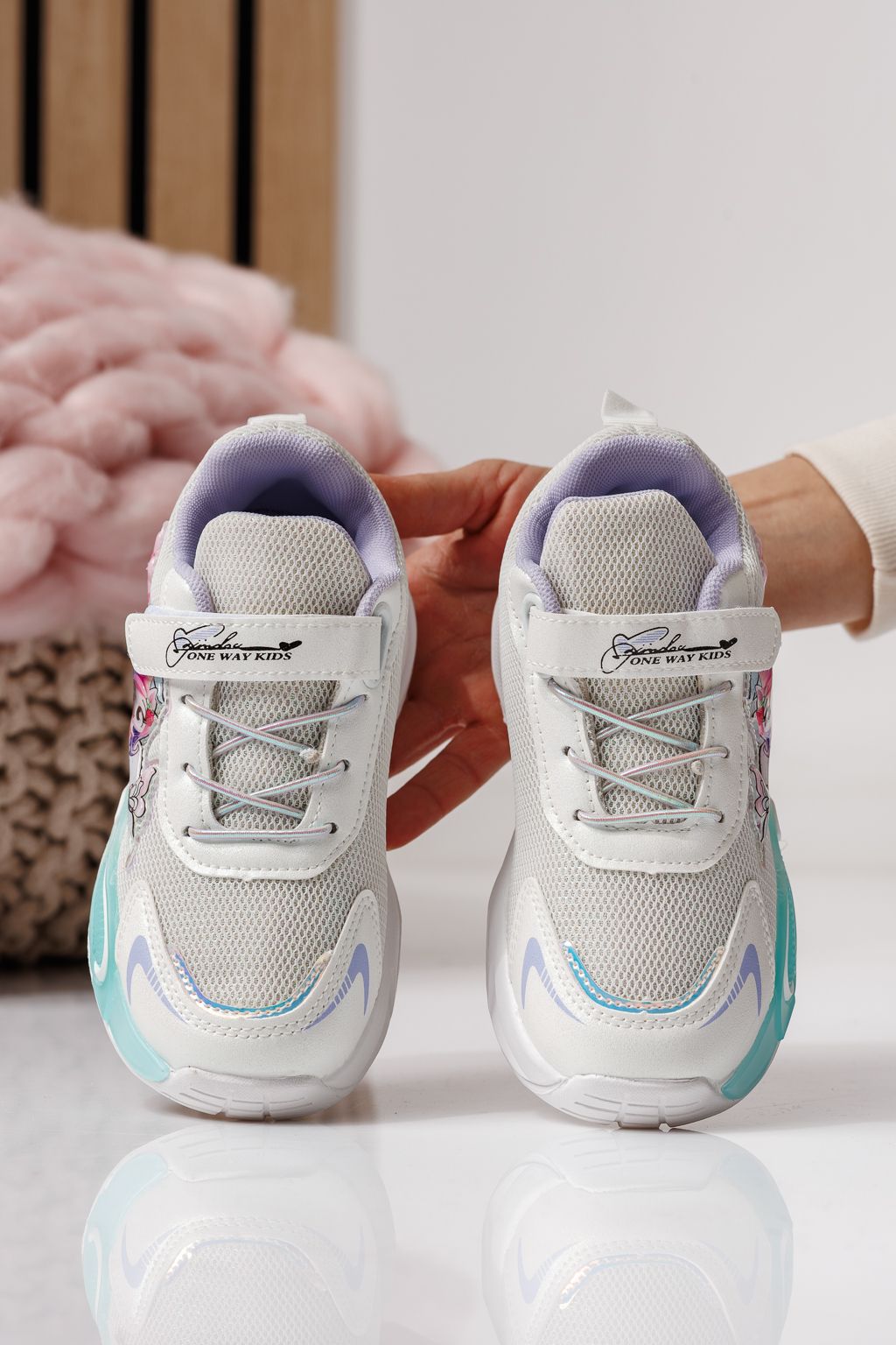 Adidasi copii mov din material textil Flori #24021