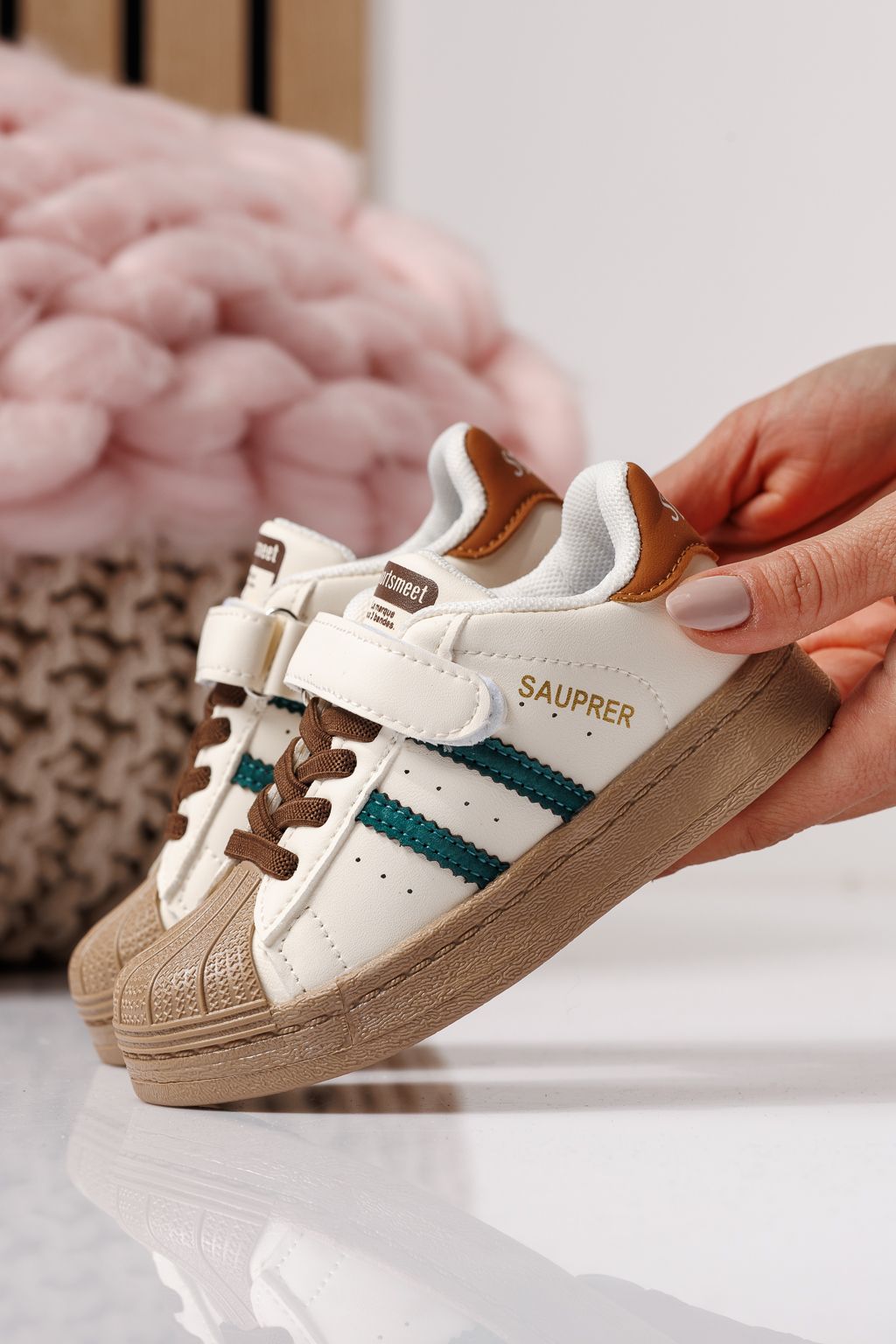 Adidasi copii verzi din piele ecologica Allana #24018