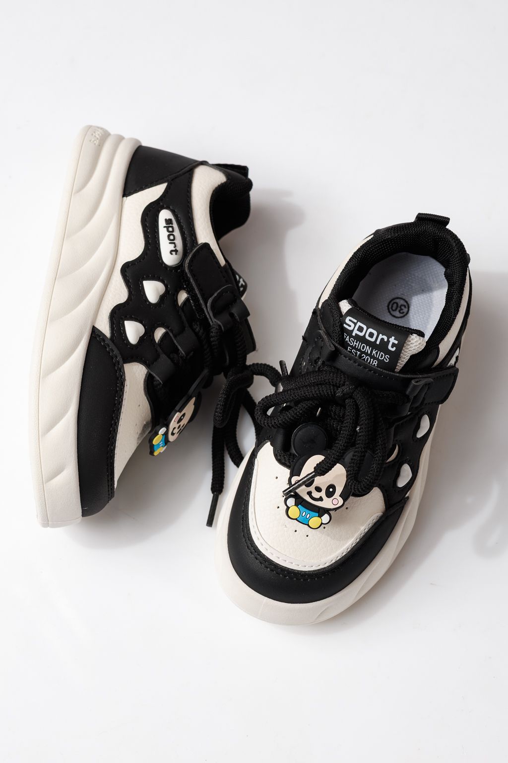 Adidasi copii negri din piele ecologica Aylin #24010