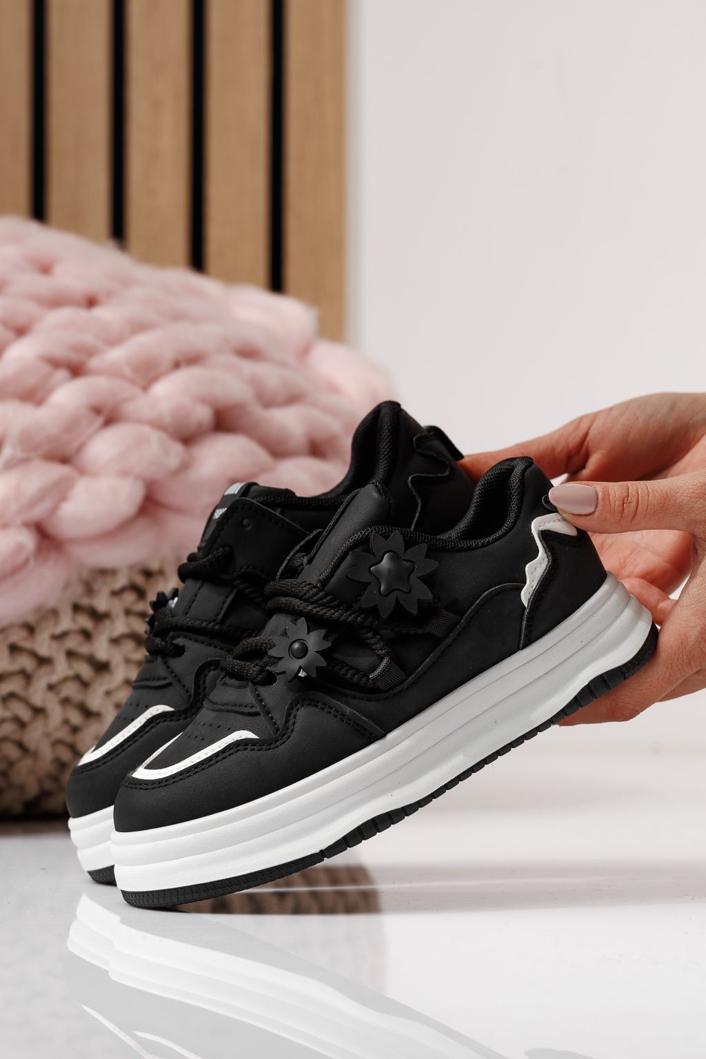 Adidasi copii negri din piele ecologica Becca #24049