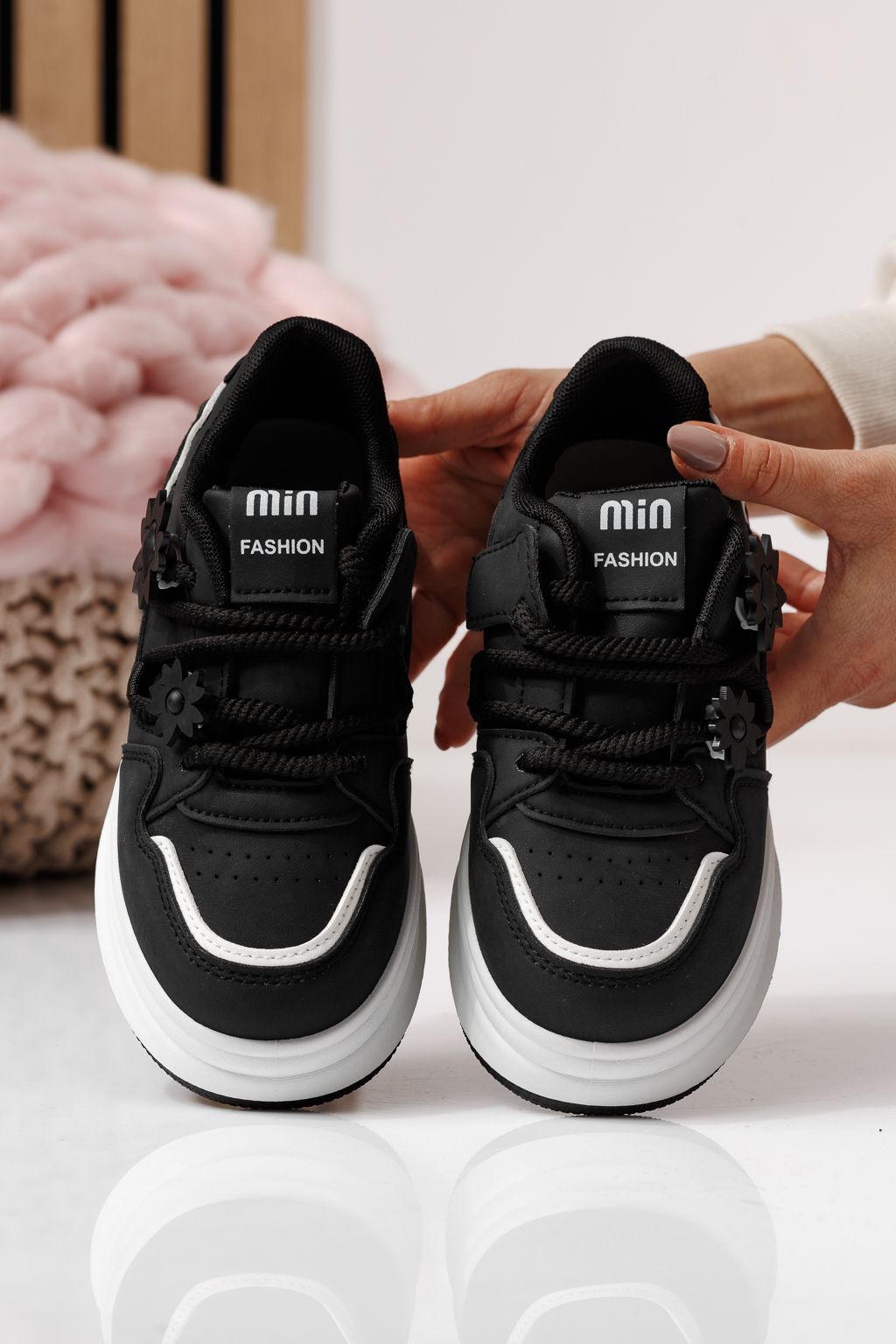 Adidasi copii negri din piele ecologica Becca #24049