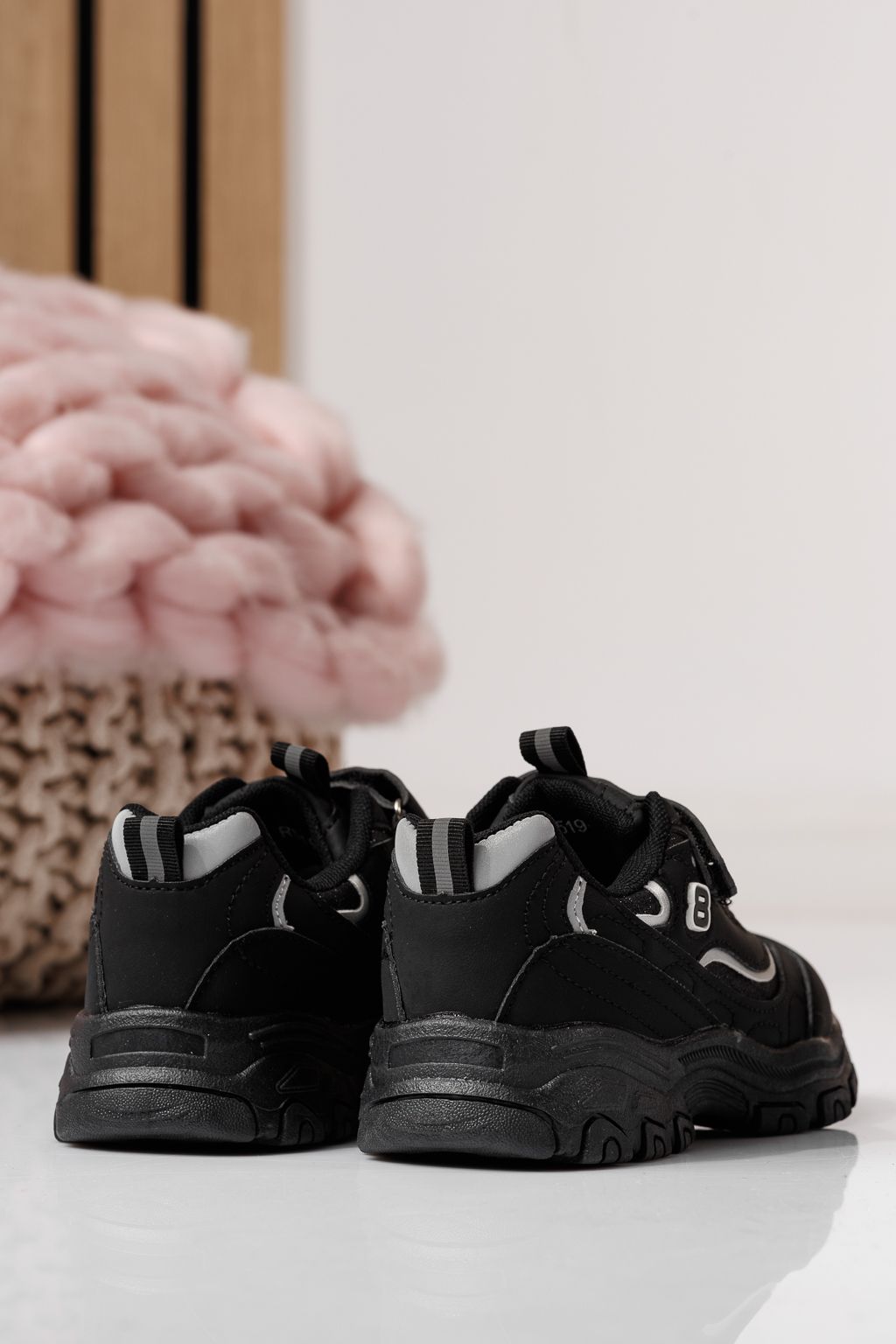 Adidasi copii negri din piele ecologica Arya #24031