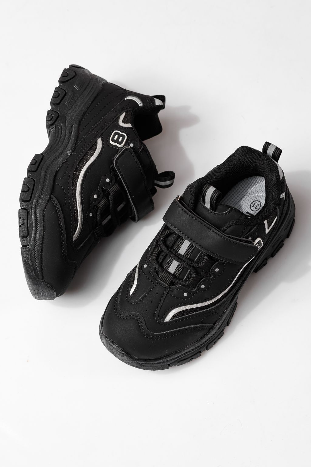 Adidasi copii negri din piele ecologica Arya #24031