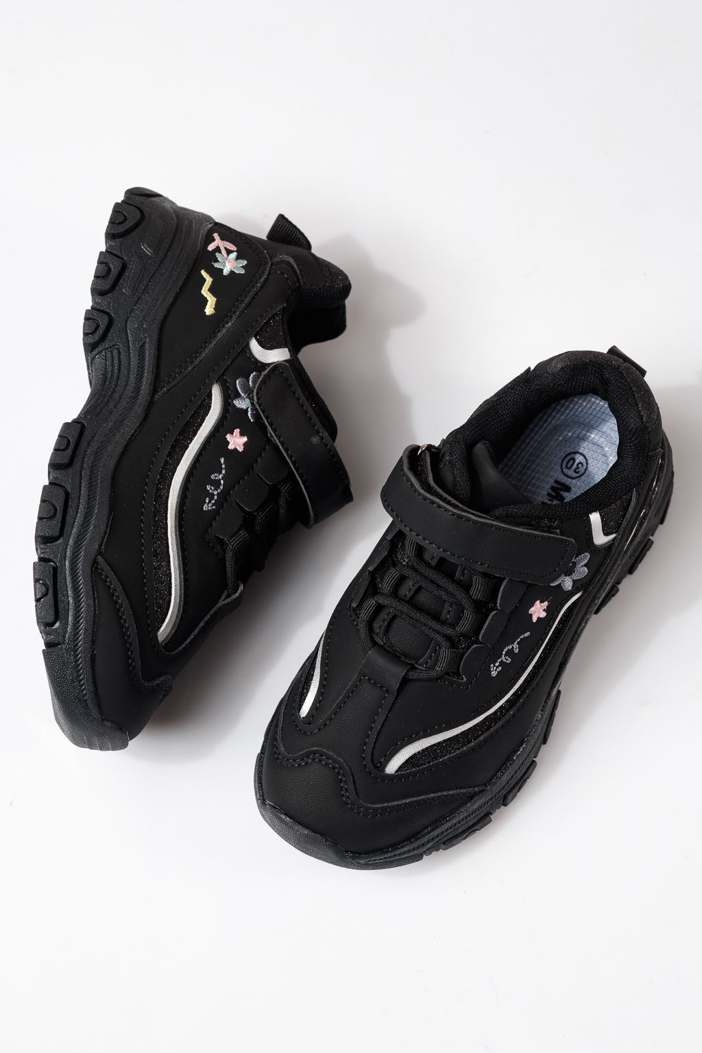 Adidasi copii negri din piele ecologica Arya #24043