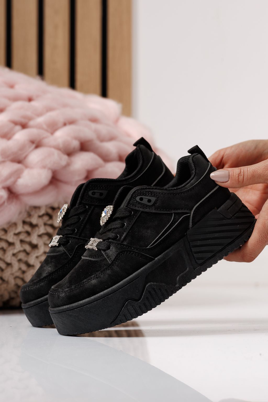 Adidasi copii negri din piele ecologica Ariana #24013