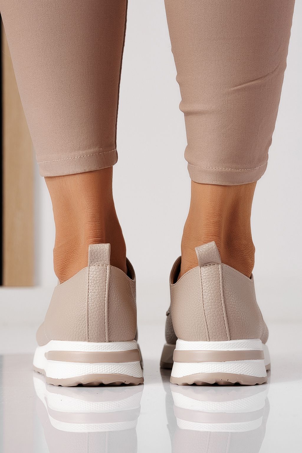 Pantofi casual dama bej din piele ecologica Lara #24201