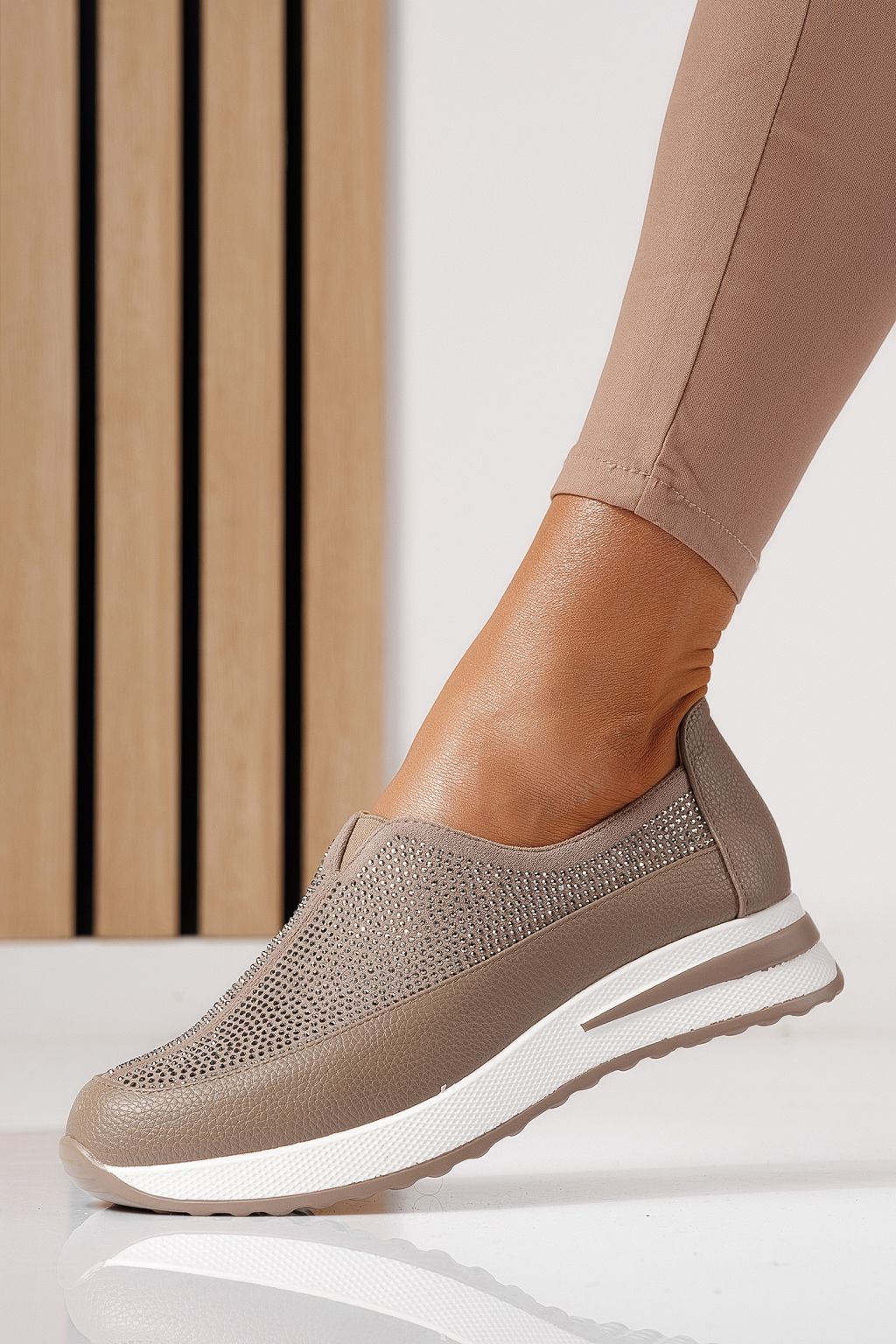 Pantofi casual dama khaki din piele ecologica Teona #24207