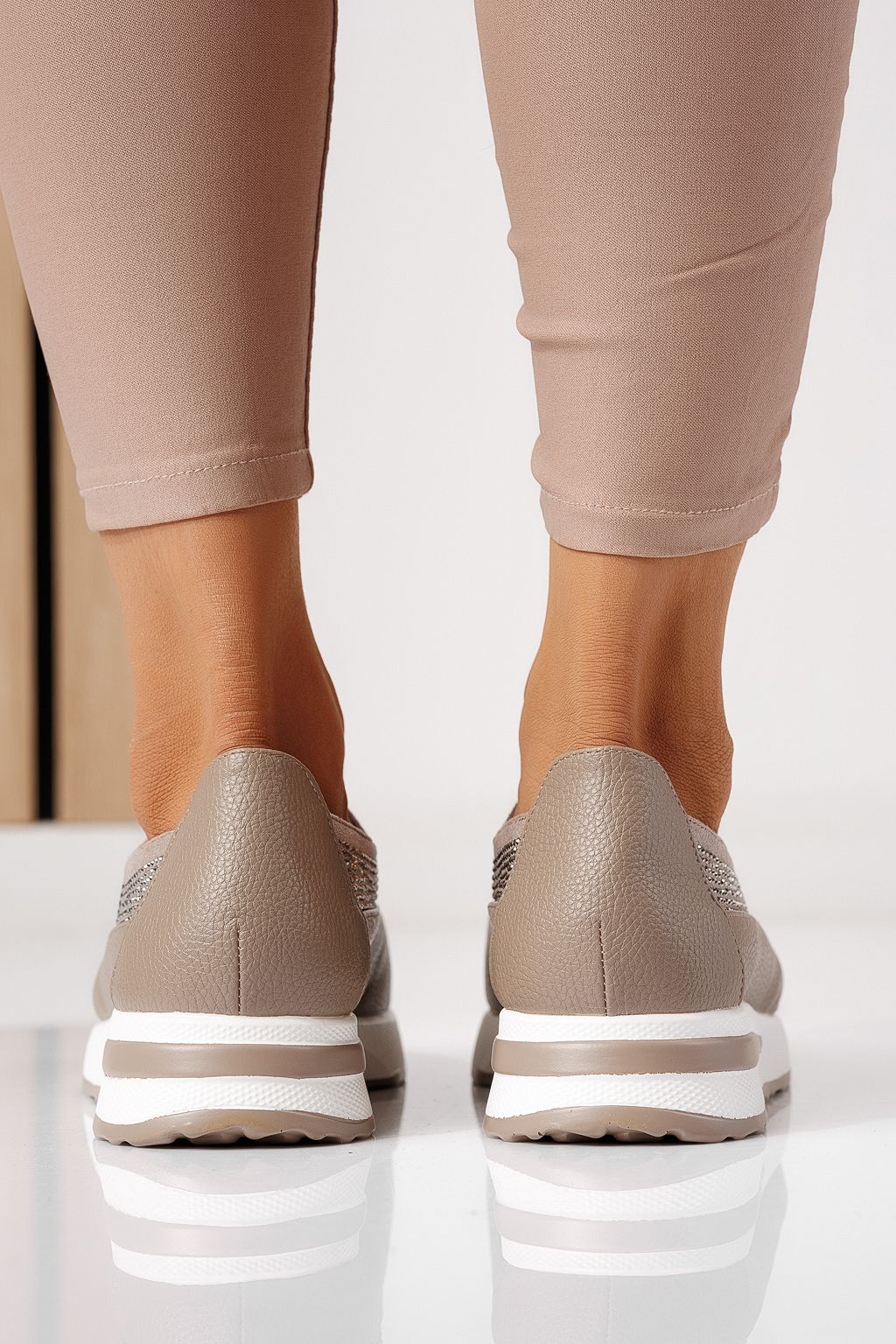 Pantofi casual dama khaki din piele ecologica Teona #24207