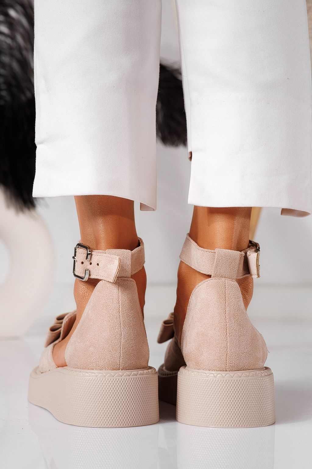 Pantofi casual dama bej din piele ecologica intoarsa Willy #24221