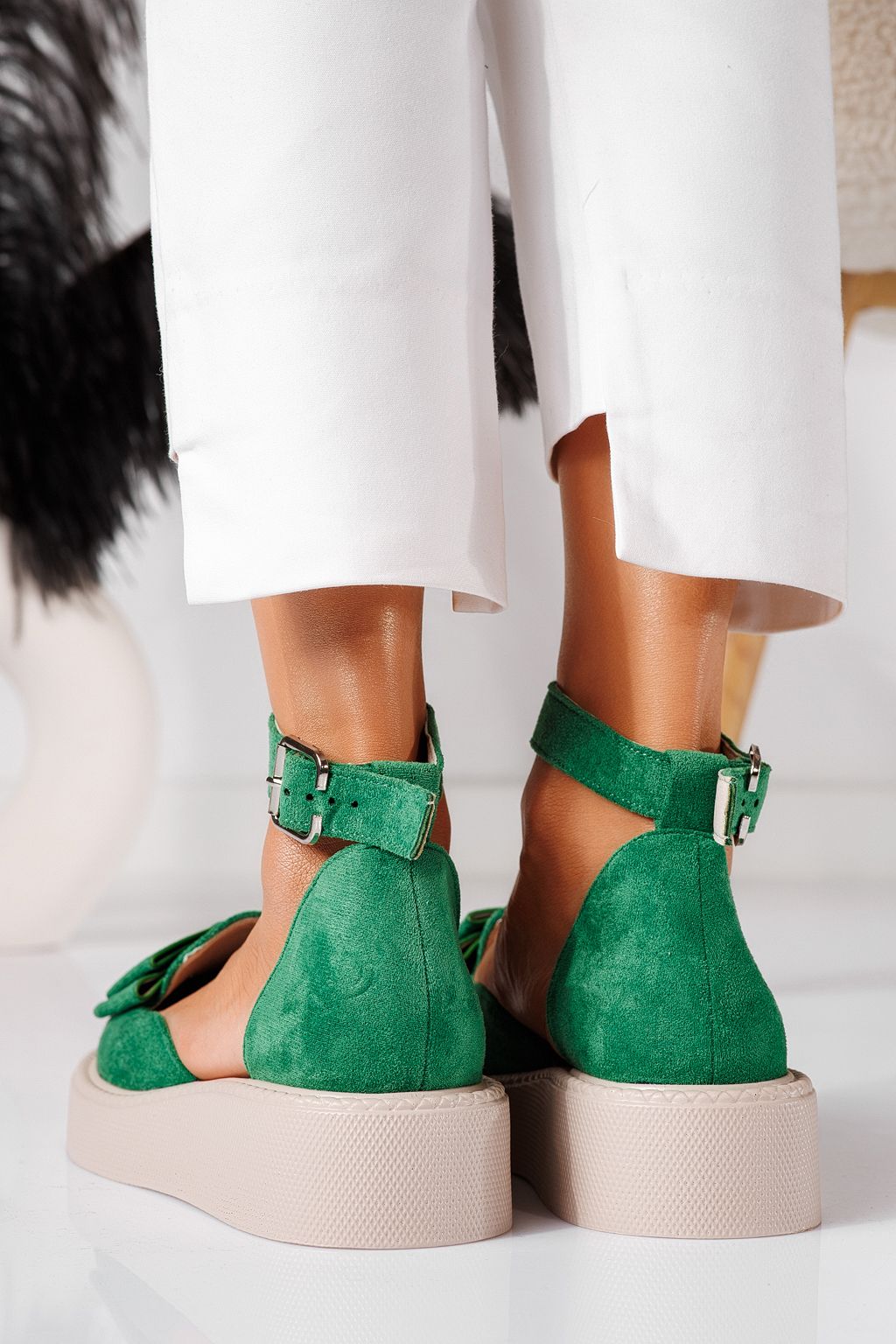 Pantofi casual dama verzi din piele ecologica intoarsa Willy #24223